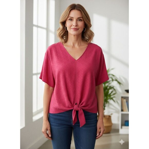 The Pioneer Woman Pink Dolman Sleeve Tie Front Blouse Sz XL Relaxed Fit Casual - Picture 1 of 5